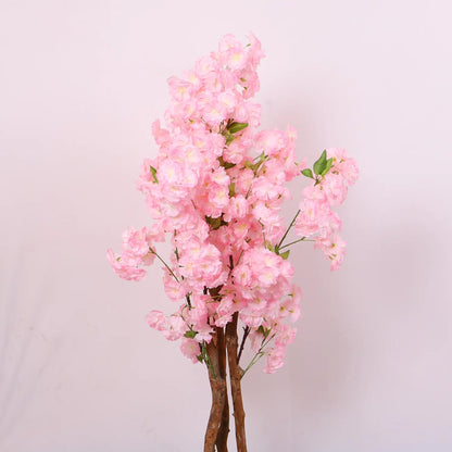 Artificial Pink Peach Blossom Flowers Plant For with Basic Black Pot- 100 cm tall - Pink