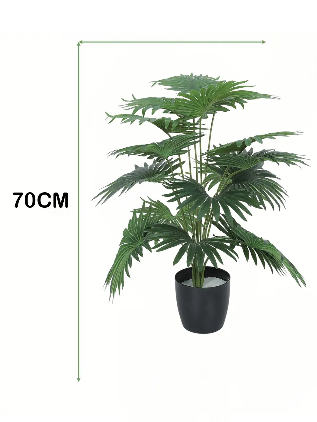 Artificial Fan Palm Leaf Plants for with Pot (18 Leaves, 65 cm Tall, Green)