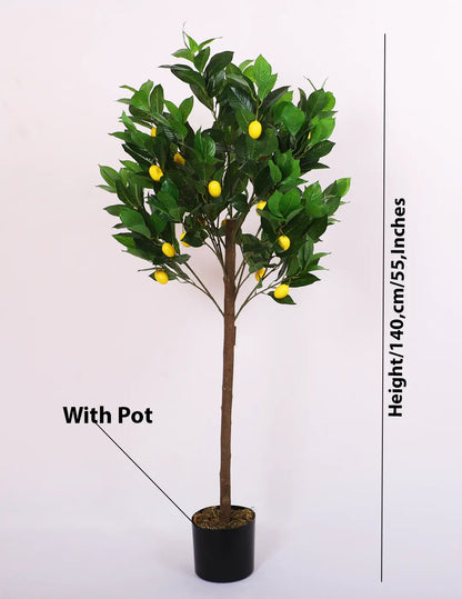 Artificial Tropical Lemon Plant with Basic Black Pot – 4.5 Feet Tall