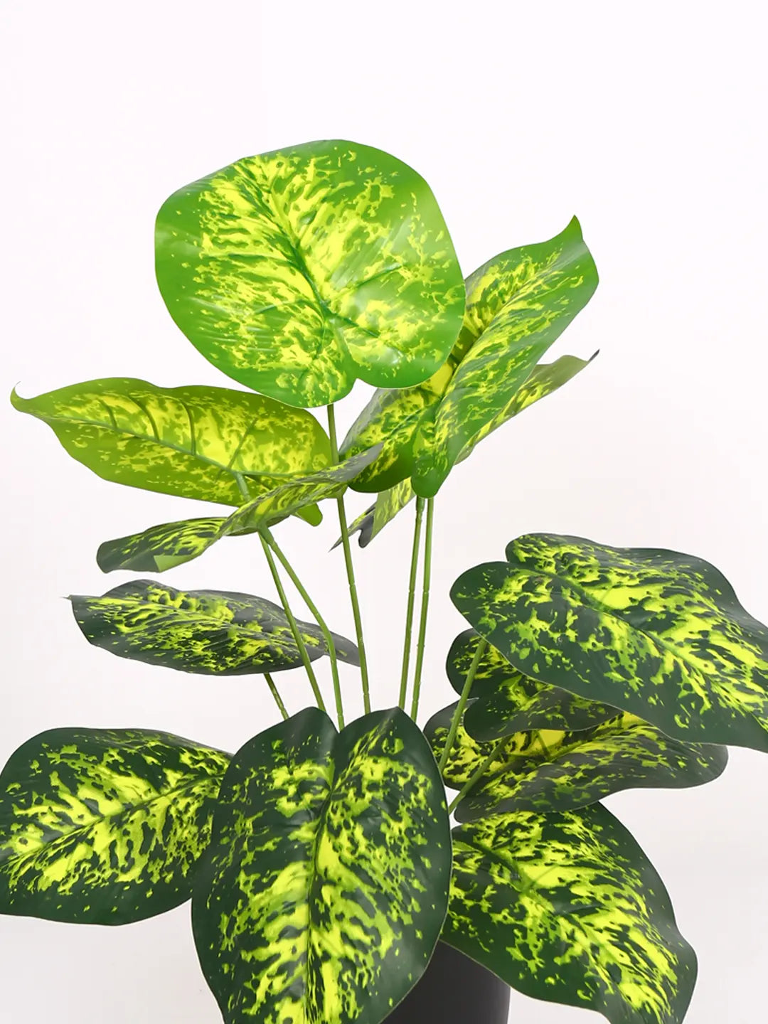 Artificial Miniature PVC Silk Dieffenbachia Leaf Green Floor Plant with Pot (12 Leaves, 55 cm Tall, Green)
