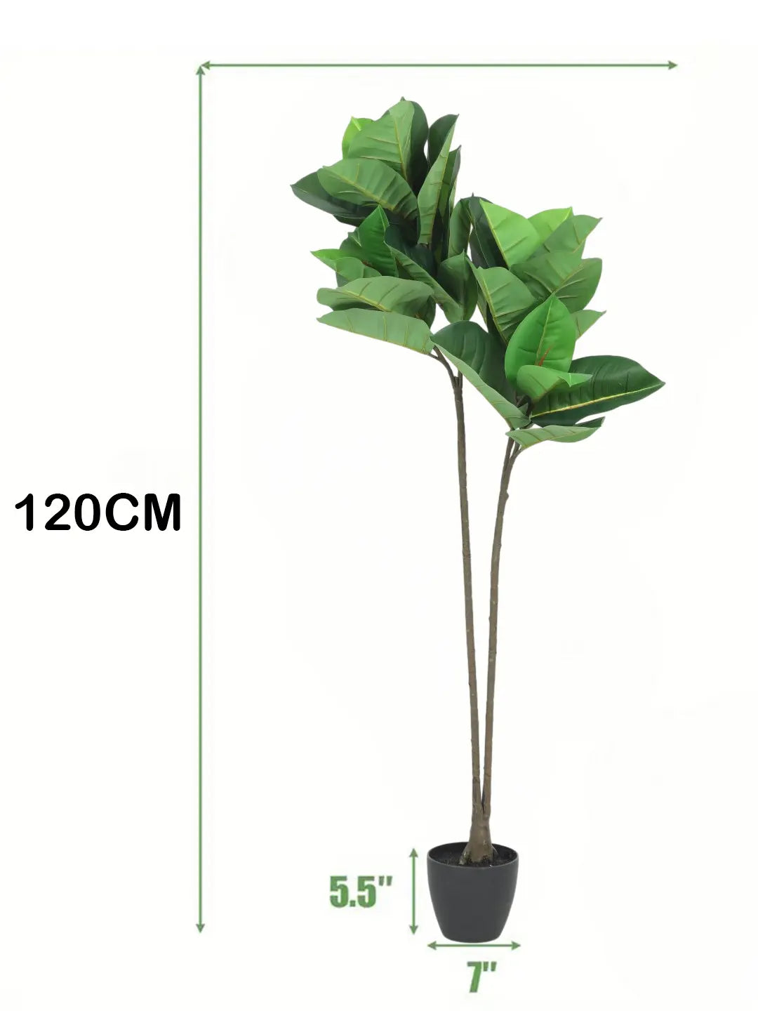 Artificial Leafy Rubber Plant with Basic Black Pot - 4 feet Green