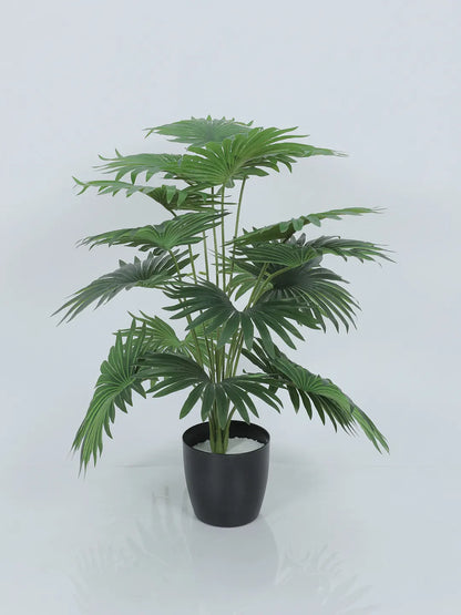 Artificial Fan Palm Leaf Plants for with Pot (18 Leaves, 65 cm Tall, Green)