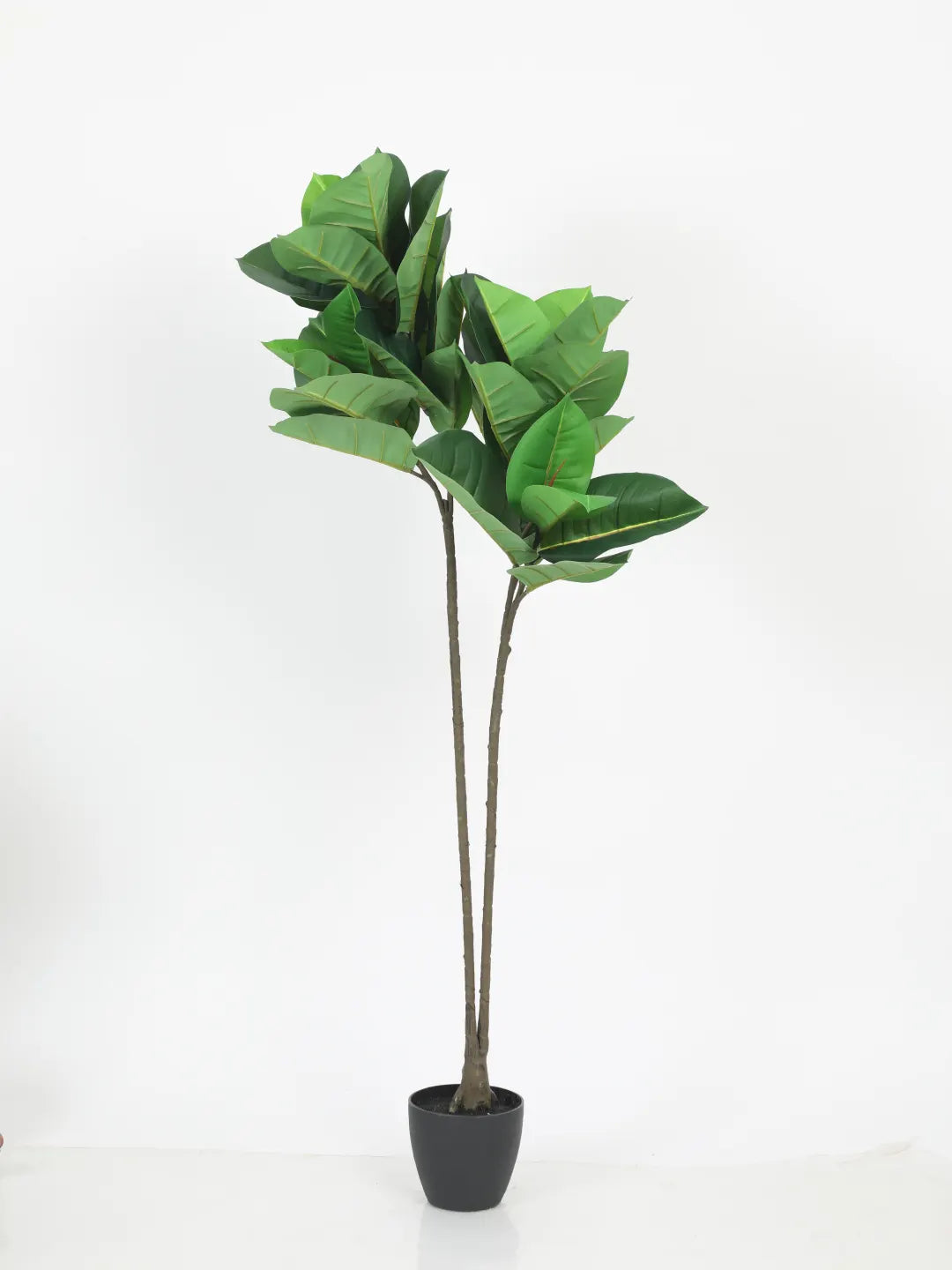 Artificial Leafy Rubber Plant with Basic Black Pot - 4 feet Green