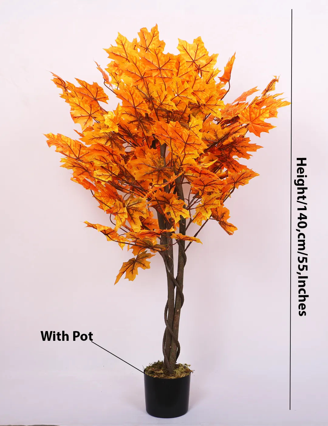Artificial Maple Plant with Basic Black Pot - 130 cm Tall Orange