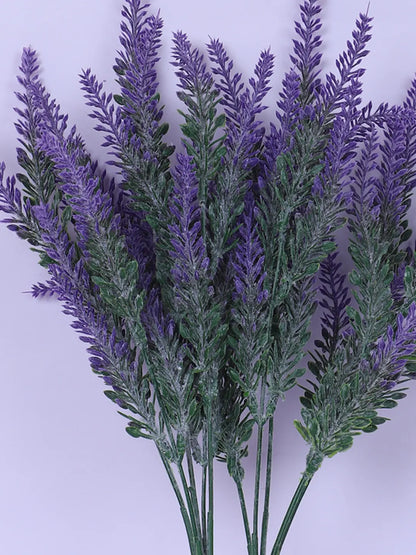 Artificial Lavender Flowers Faux Plants for Vase Pot Home Décor Wedding Kitchen Garden (Pack of 3, Blue)