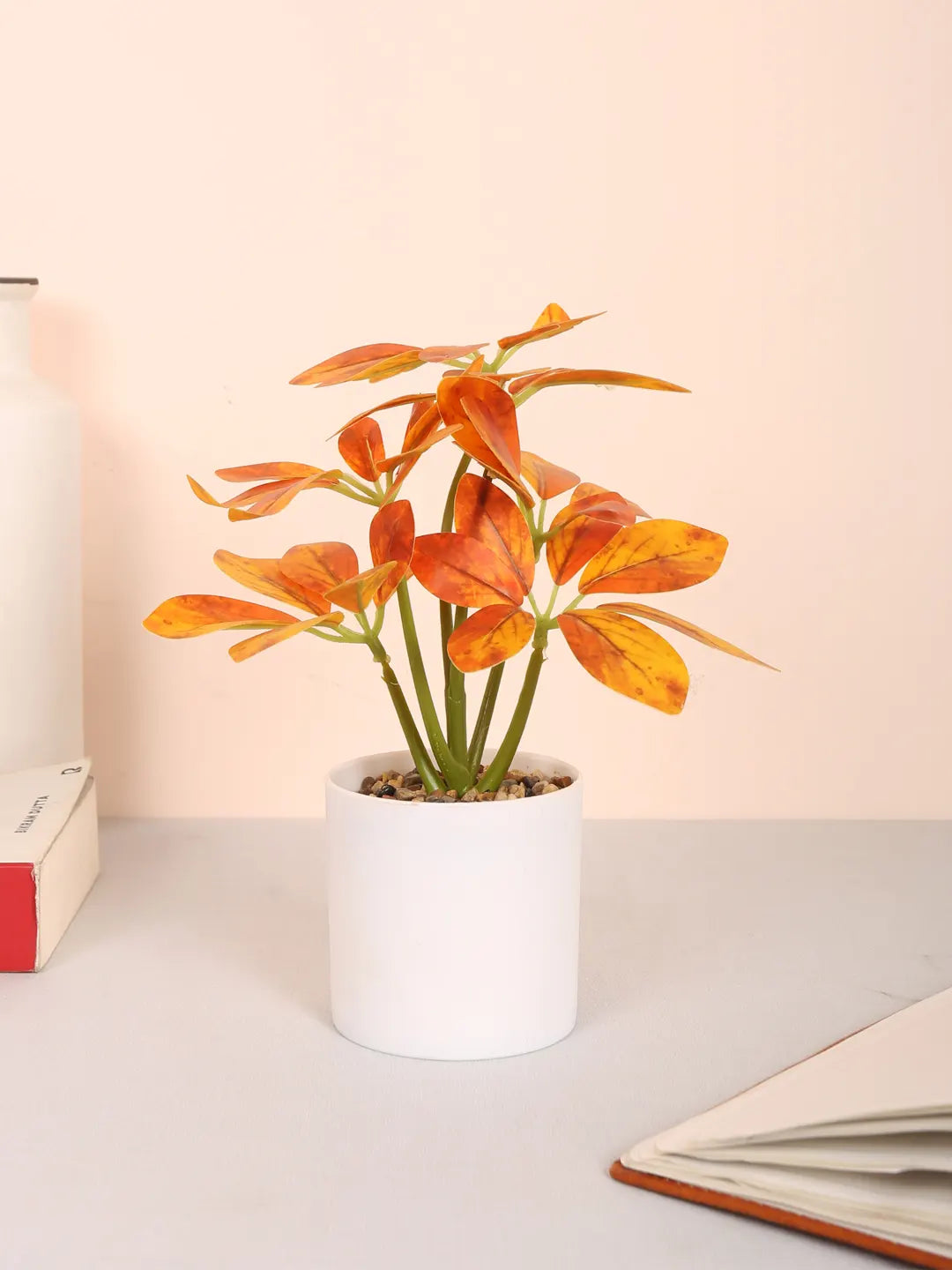 Artificial Schefflera Plants With Pot (22 cm Tall, Orange)