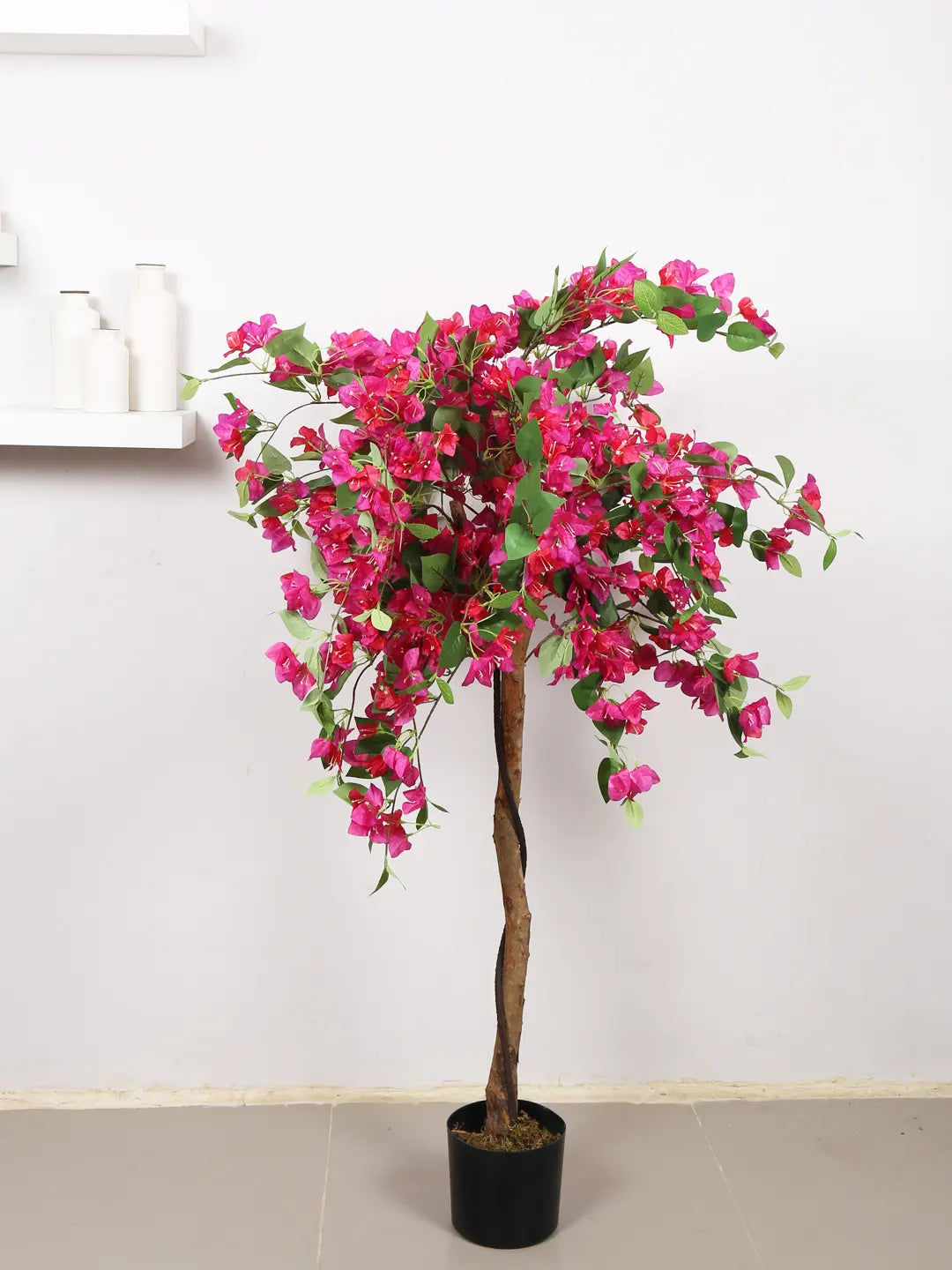 Artificial Bougainvillea Flowers Plants with Pot -150 cm Tall, Green/Pink