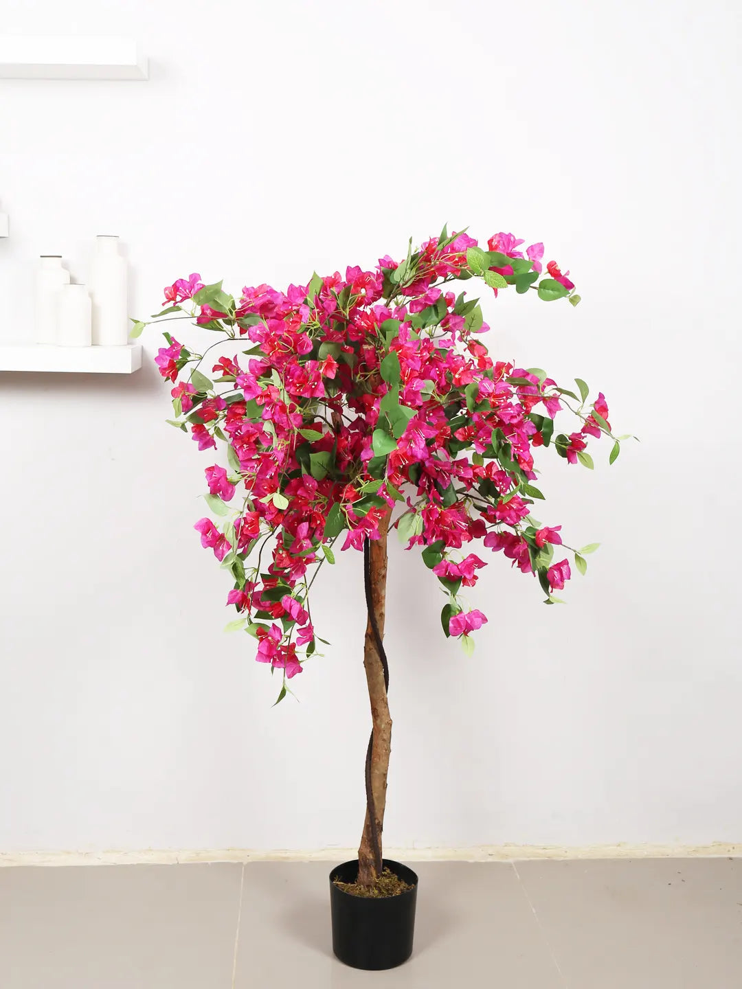 Artificial Bougainvillea Flowers Plants with Pot -150 cm Tall, Green/Pink