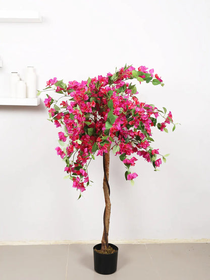 Artificial Bougainvillea Flowers Plants with Pot -150 cm Tall, Green/Pink