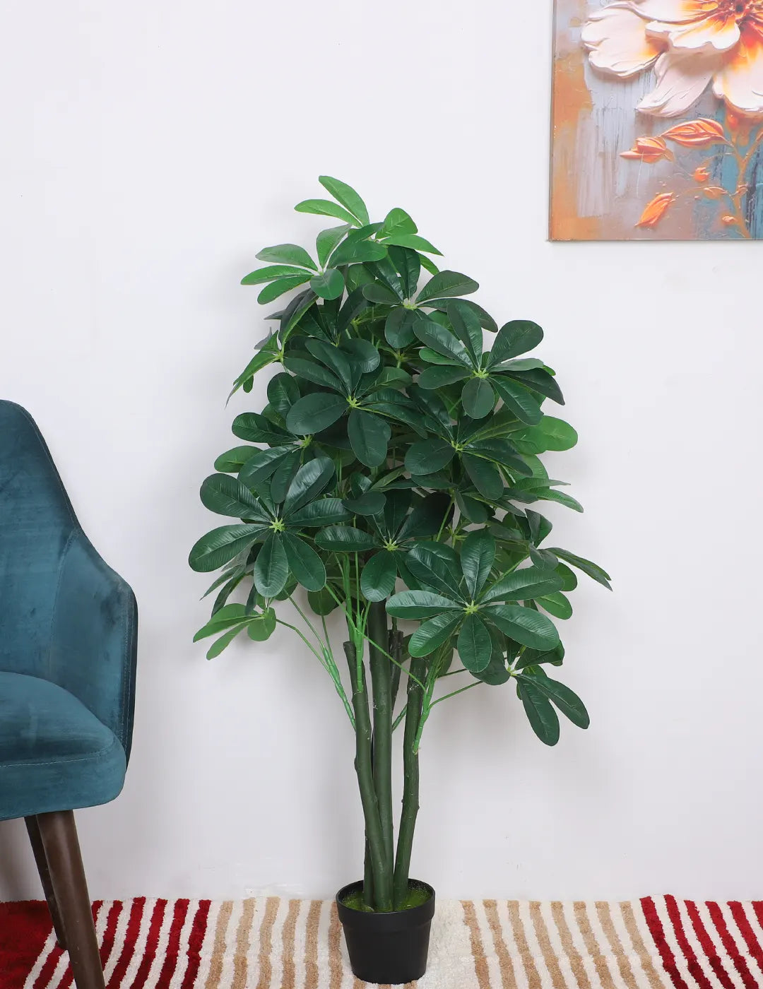 Artificial Schefflera Plant with Basic Black Pot - 100 cm Tall, Green