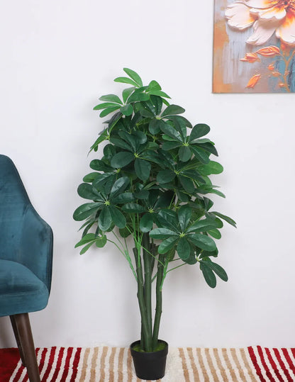 Artificial Schefflera Plant with Basic Black Pot - 100 cm Tall, Green