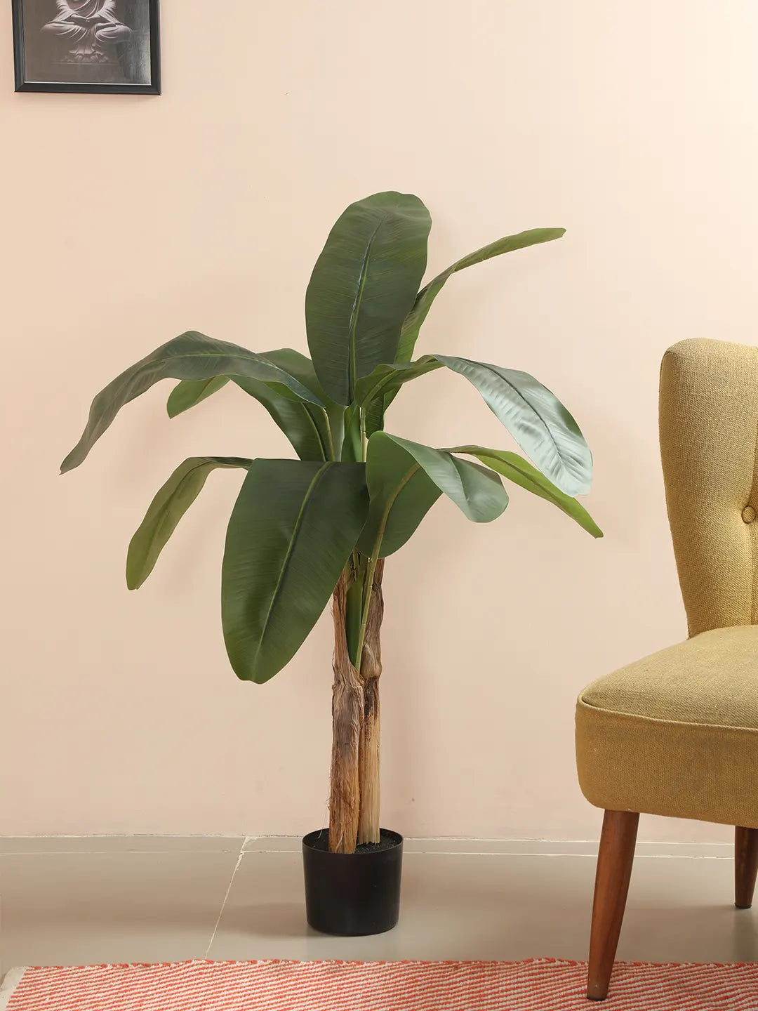 Artificial Banana Palm Plant with Basic Black Pot - 4 feet Green
