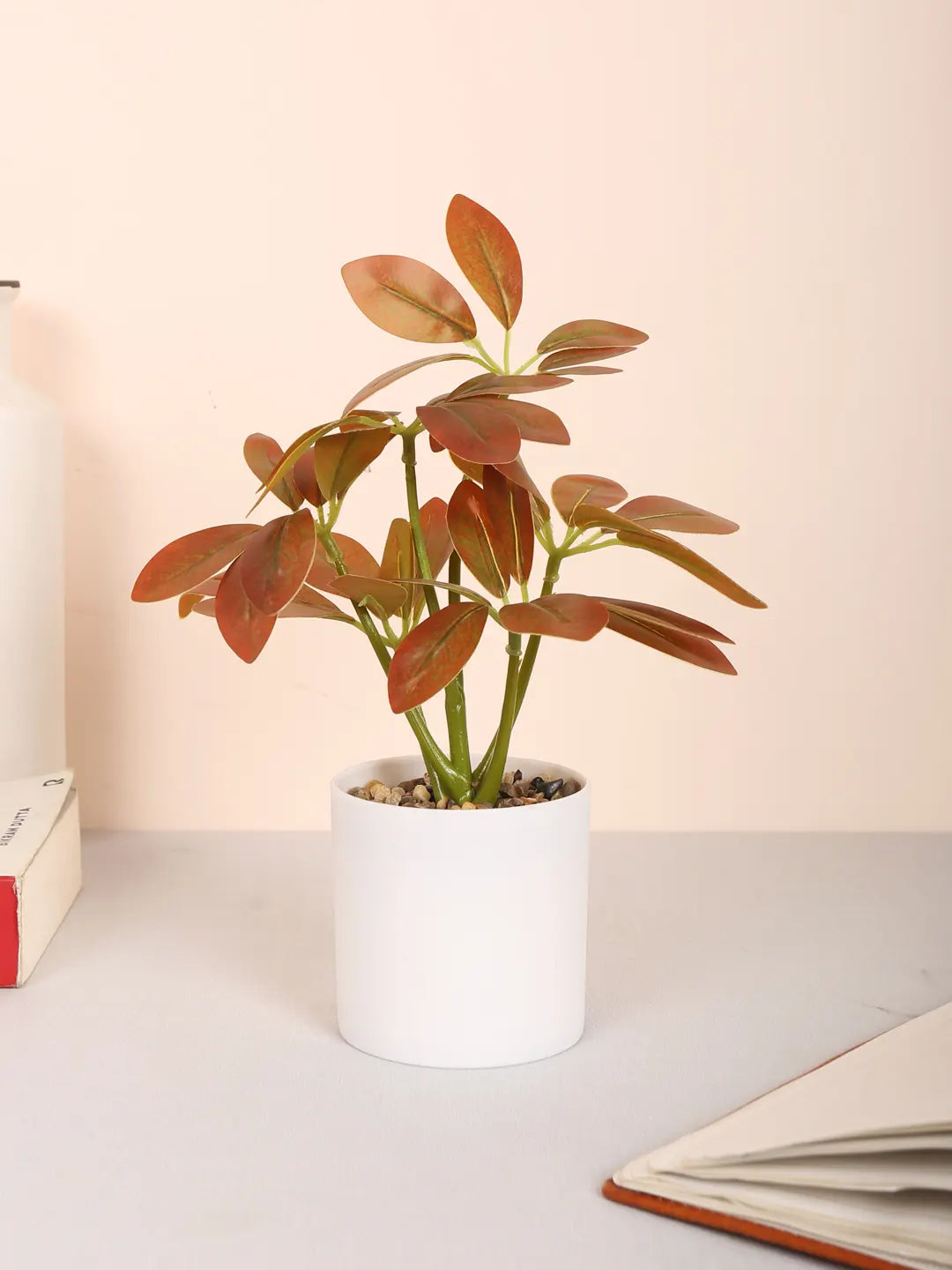 Artificial Schefflera Plants With Pot (22 cm Tall, Red)