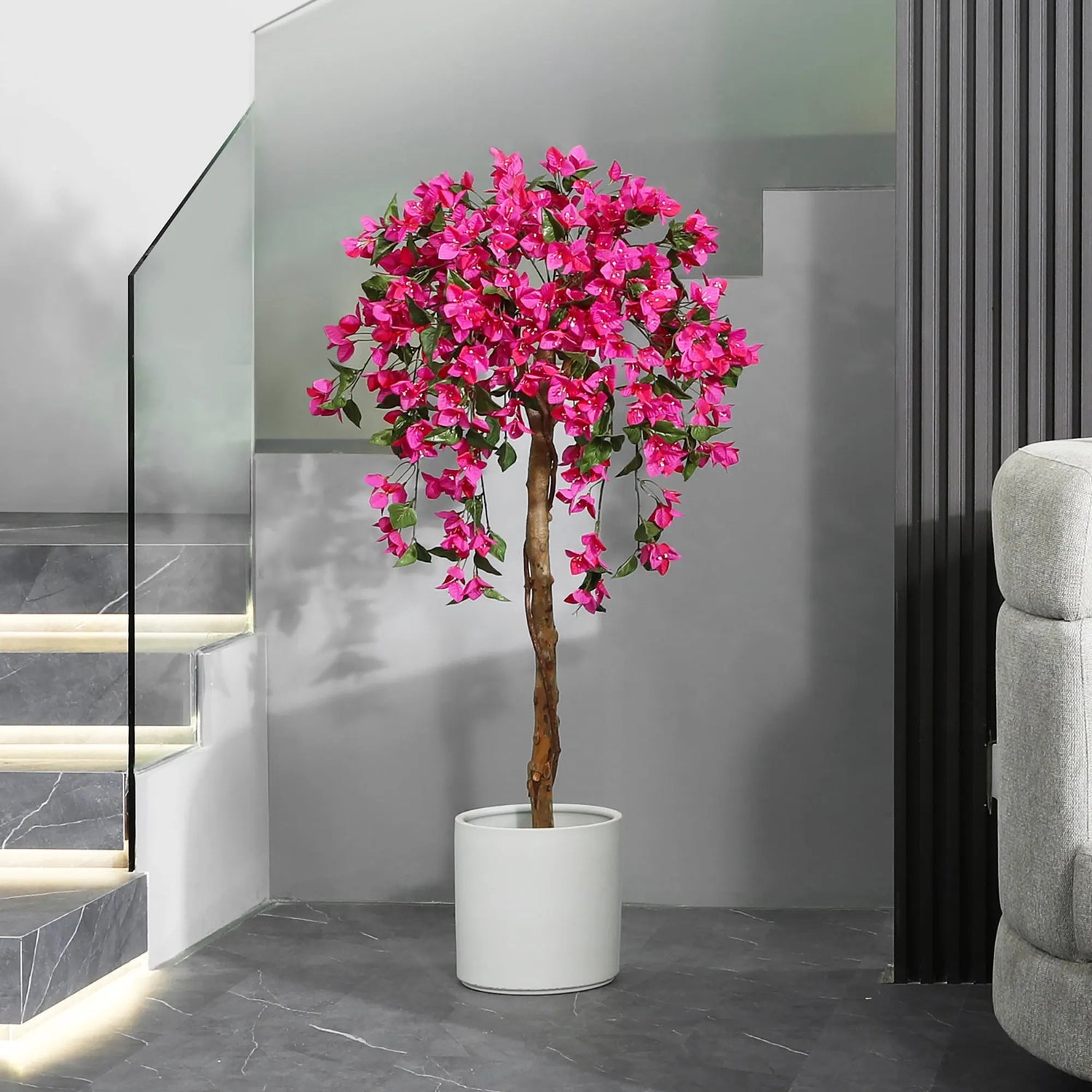 Artificial Bougainvillea Flowers Plants with Pot -150 cm Tall, Green/Pink