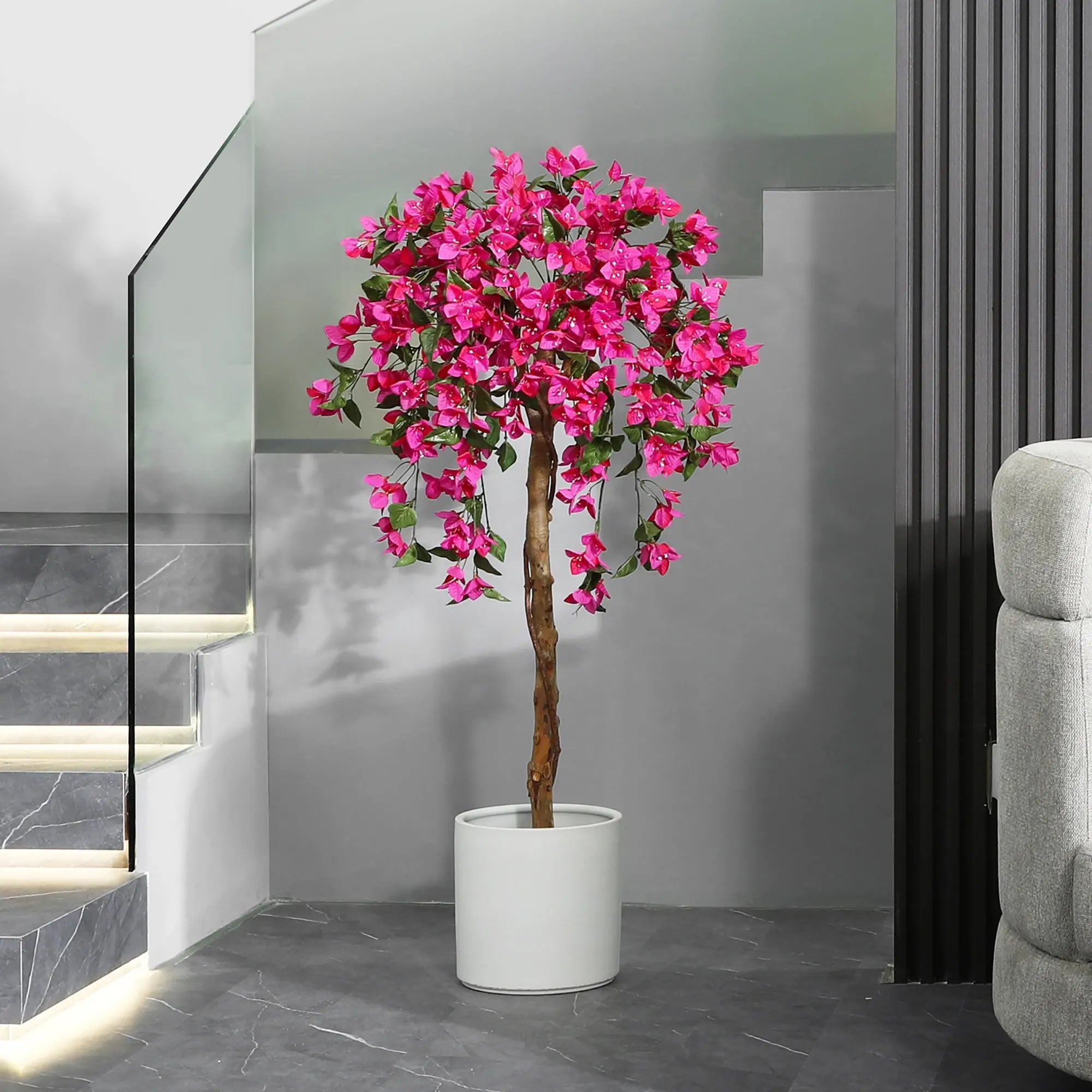 Artificial Bougainvillea Flowers Plants with Pot -150 cm Tall, Green/Pink