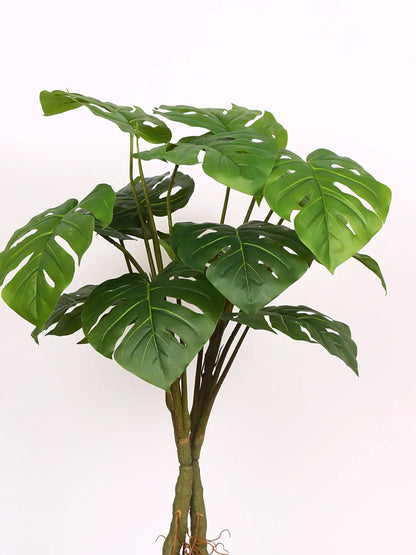 Artificial Midas Monstera Plant with Basic Black Pot - 100 cm Tall, Green