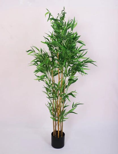Artificial Bamboo Bliss Plant with Basic Black Pot - 5 feet Green