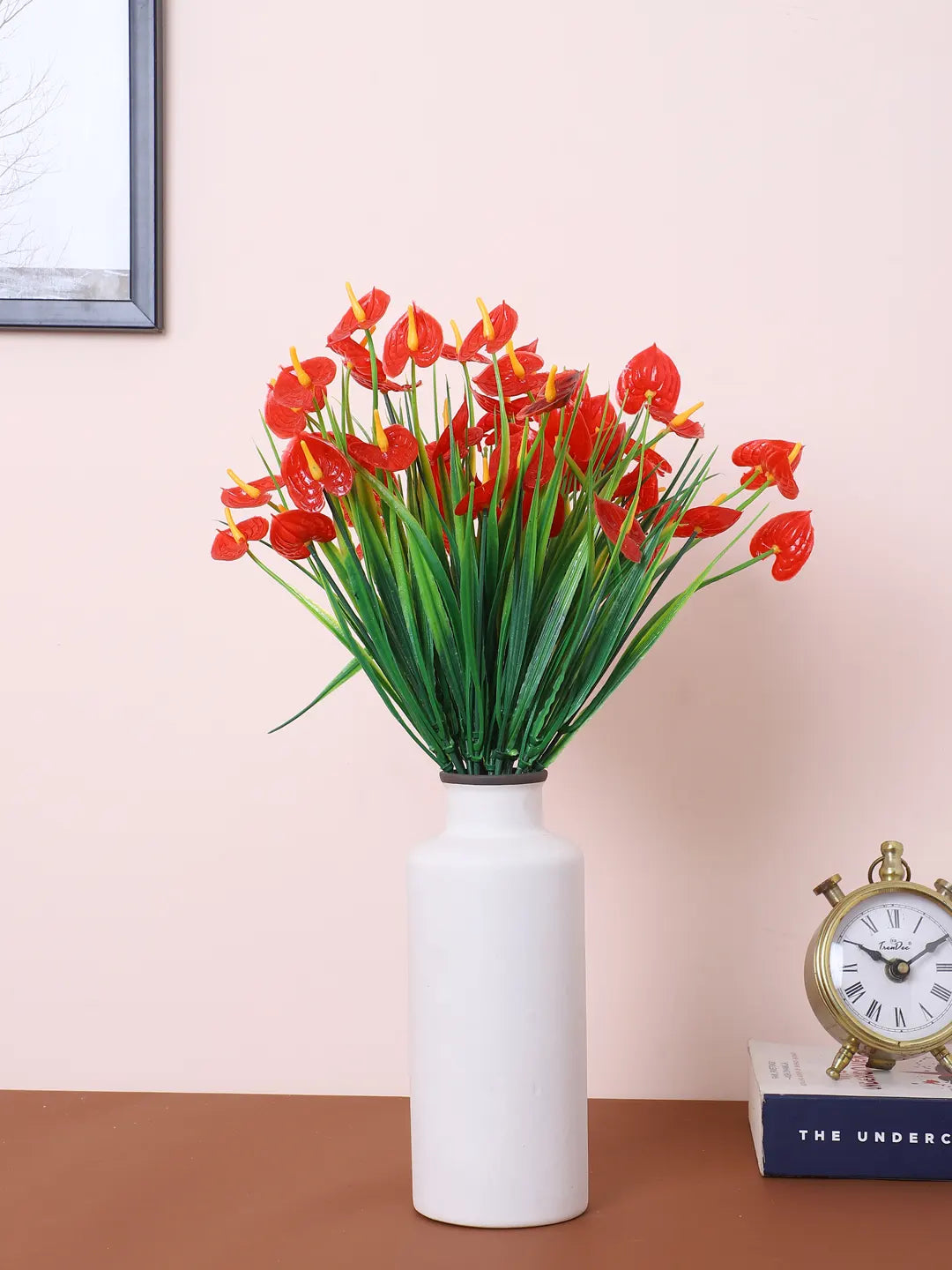 Artificial Calla Lily Flower Bouquets Wedding Floral Arrangement (30 cm Tall, Pack of 3, Red)