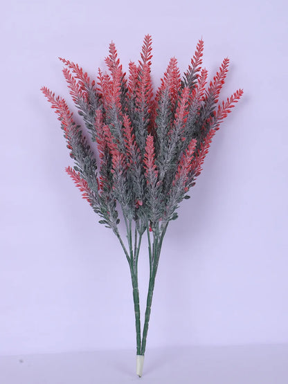 Artificial Lavender Flowers Faux Plants for Vase Pot Home Décor Wedding Kitchen Garden (Pack of 3, Red)