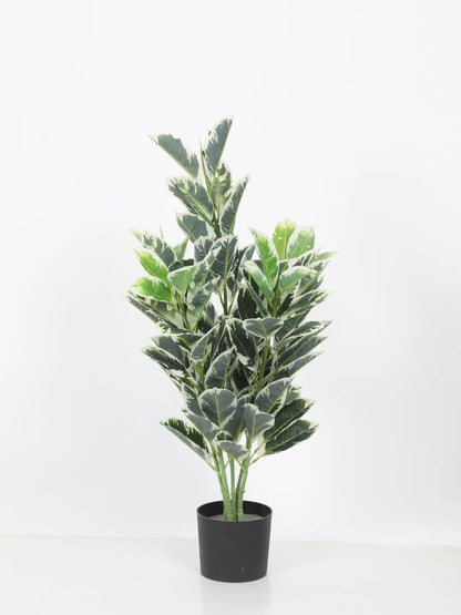 Artificial Andrew Croton Plant with Basic Black Pot (85 cm Tall, 104 Light Green Leaves)