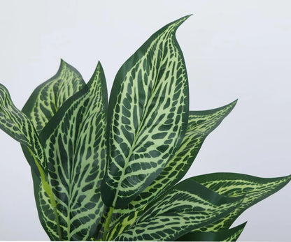 Artificial New Green Croton Plant (12 Leaves with Basic Black Pot 45 Cm Tall)