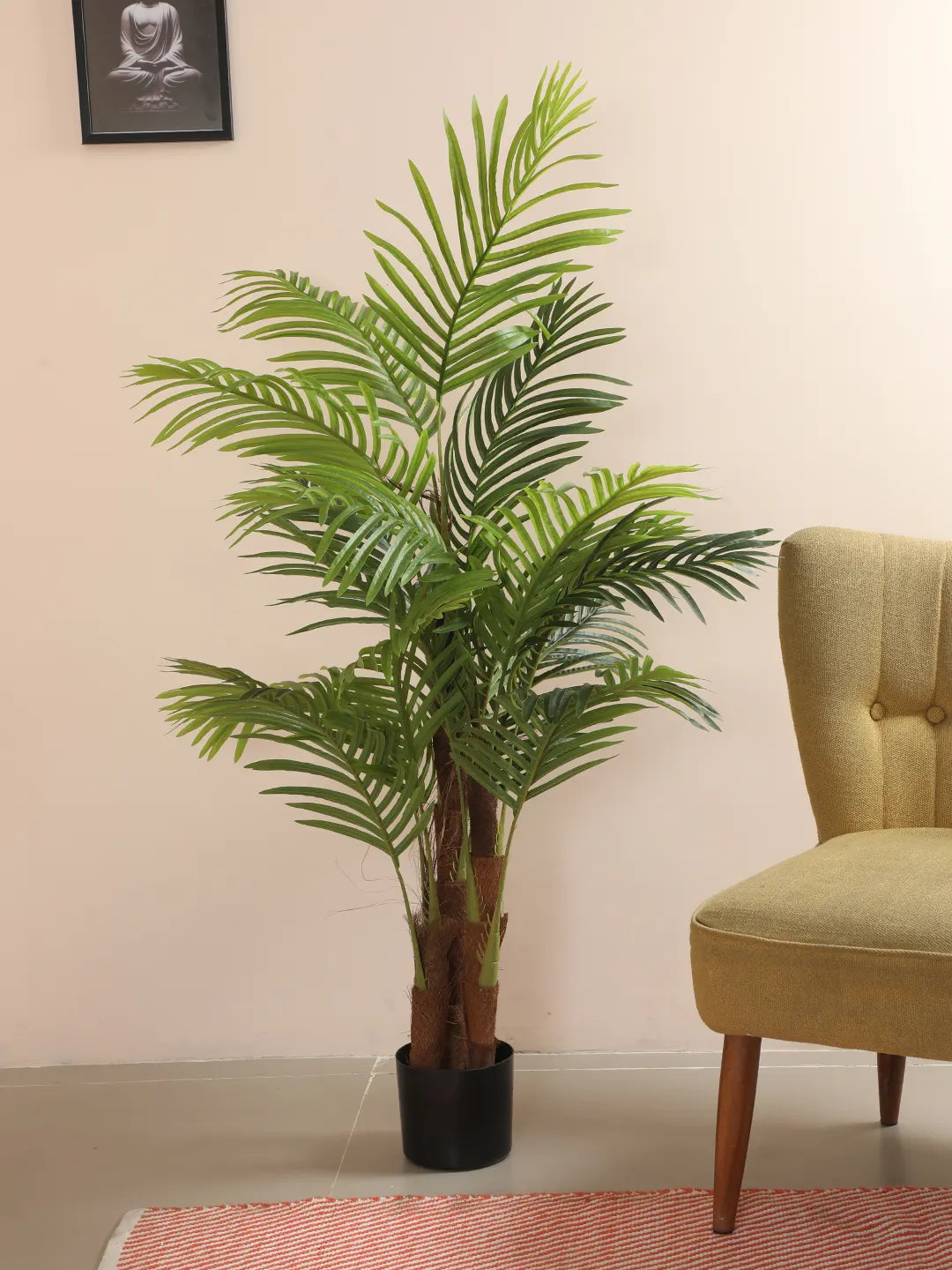 Artificial Lush Green Areca Palm Plants with Basic Black Pot - 5 Feet
