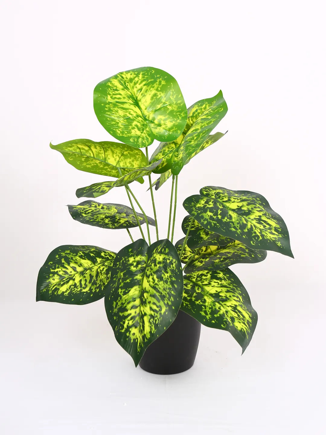 Artificial Miniature PVC Silk Dieffenbachia Leaf Green Floor Plant with Pot (12 Leaves, 55 cm Tall, Green)