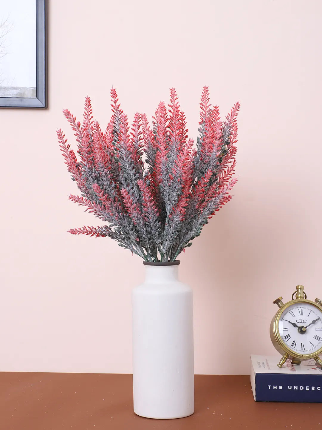 Artificial Lavender Flowers Faux Plants for Vase Pot Home Décor Wedding Kitchen Garden (Pack of 3, Red)