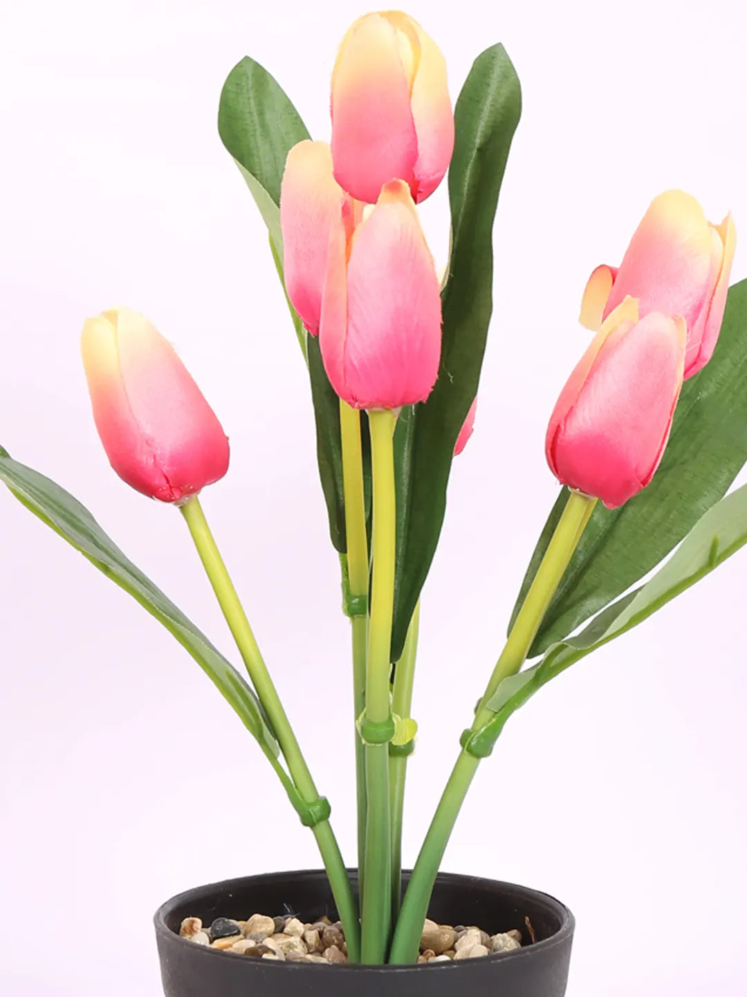 Artificial Mini Tulip Flower Bonsai Plant with Pot (32 cm Height, 7 Tulip Stems)