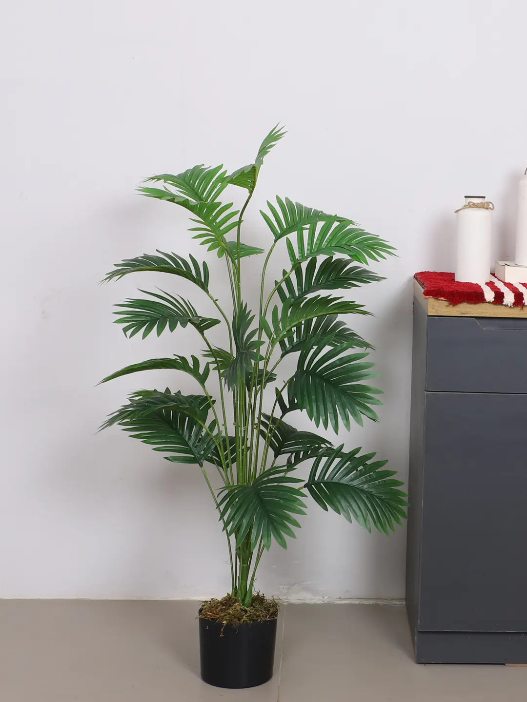 Artificial Tropical Areca Plant with Basic Black Pot (100 cm Tall, Green)
