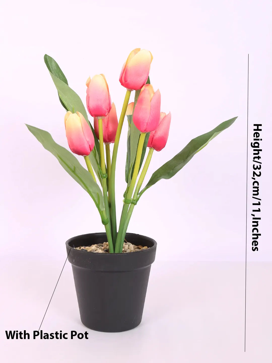 Artificial Mini Tulip Flower Bonsai Plant with Pot (32 cm Height, 7 Tulip Stems)