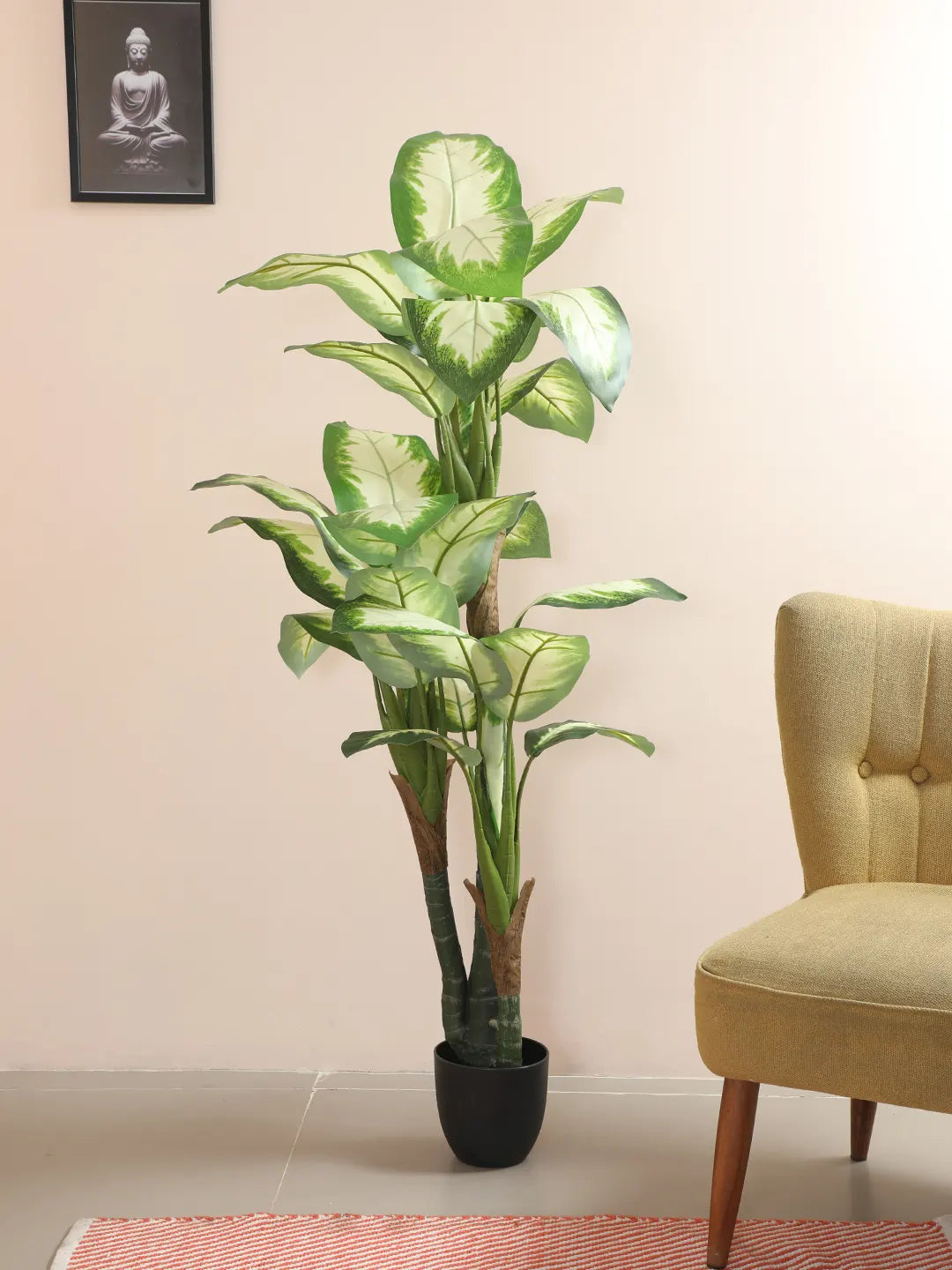 Artificial Evergreen Dieffenbachia Plant with Basic Black Pot - 160 cm Tall, Green/White