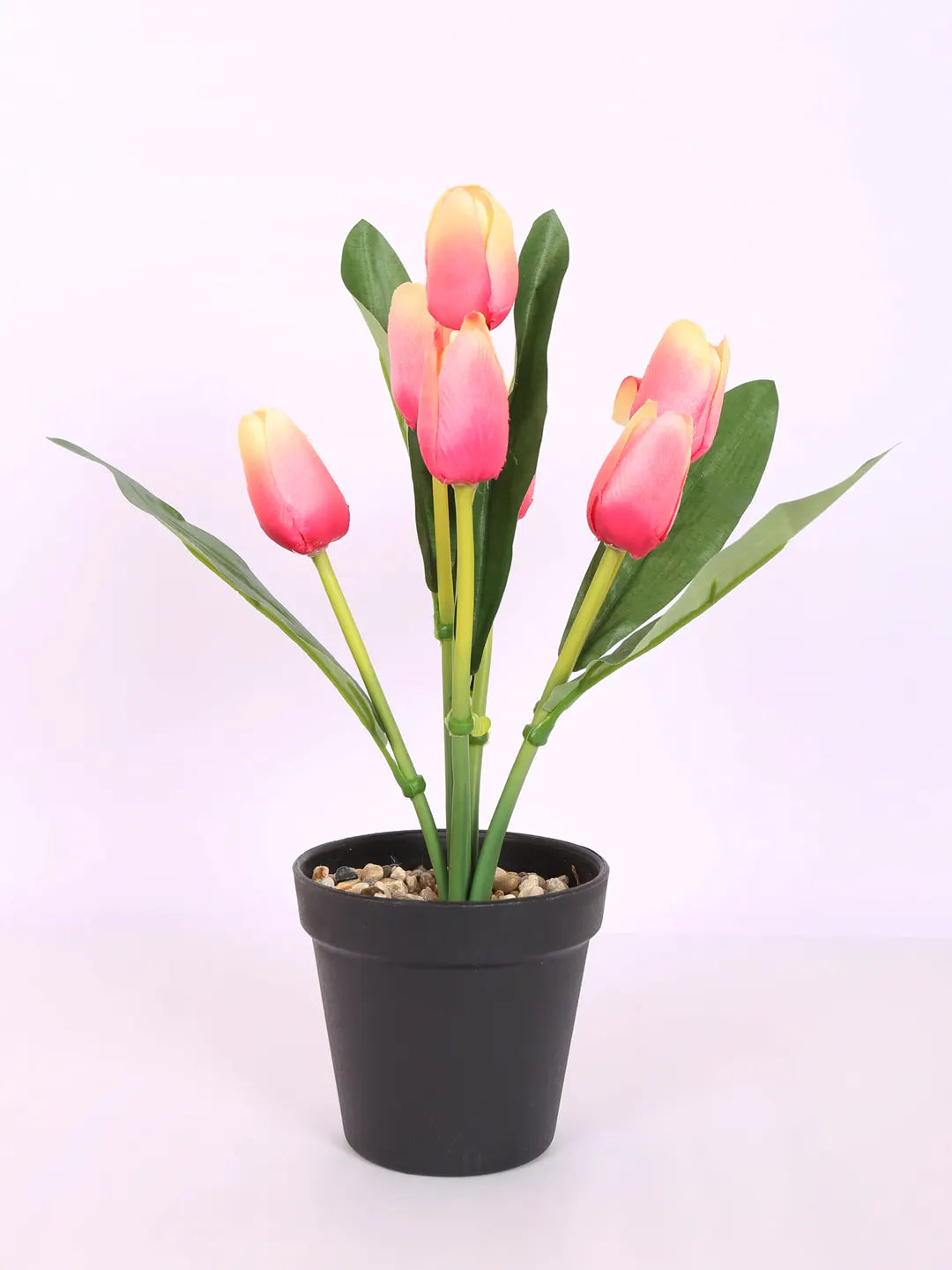 Artificial Mini Tulip Flower Bonsai Plant with Pot (32 cm Height, 7 Tulip Stems)