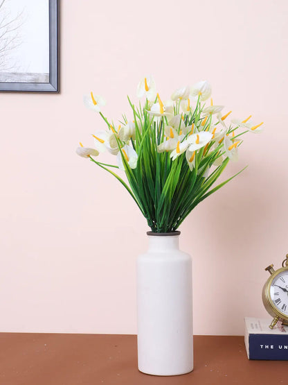 Artificial Calla Lily Flower Bouquets Wedding Floral Arrangement (30 cm Tall, Pack of 3, White)