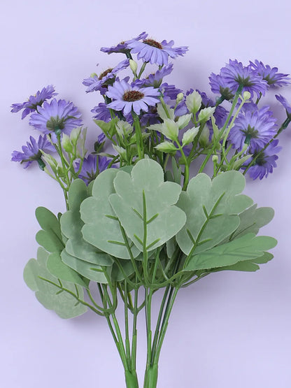 Artificial Daisy Flower Bouquets Wedding Floral Arrangement (32 cm Tall, Pack of 3, Blue)