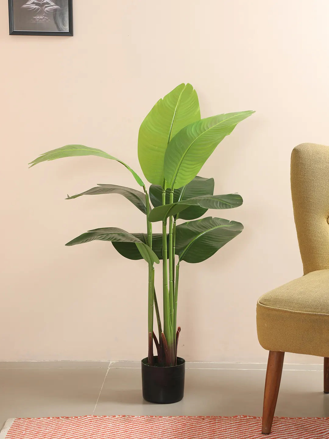 Artificial Banana Palm Plant with Basic Black Pot - 4 feet Green