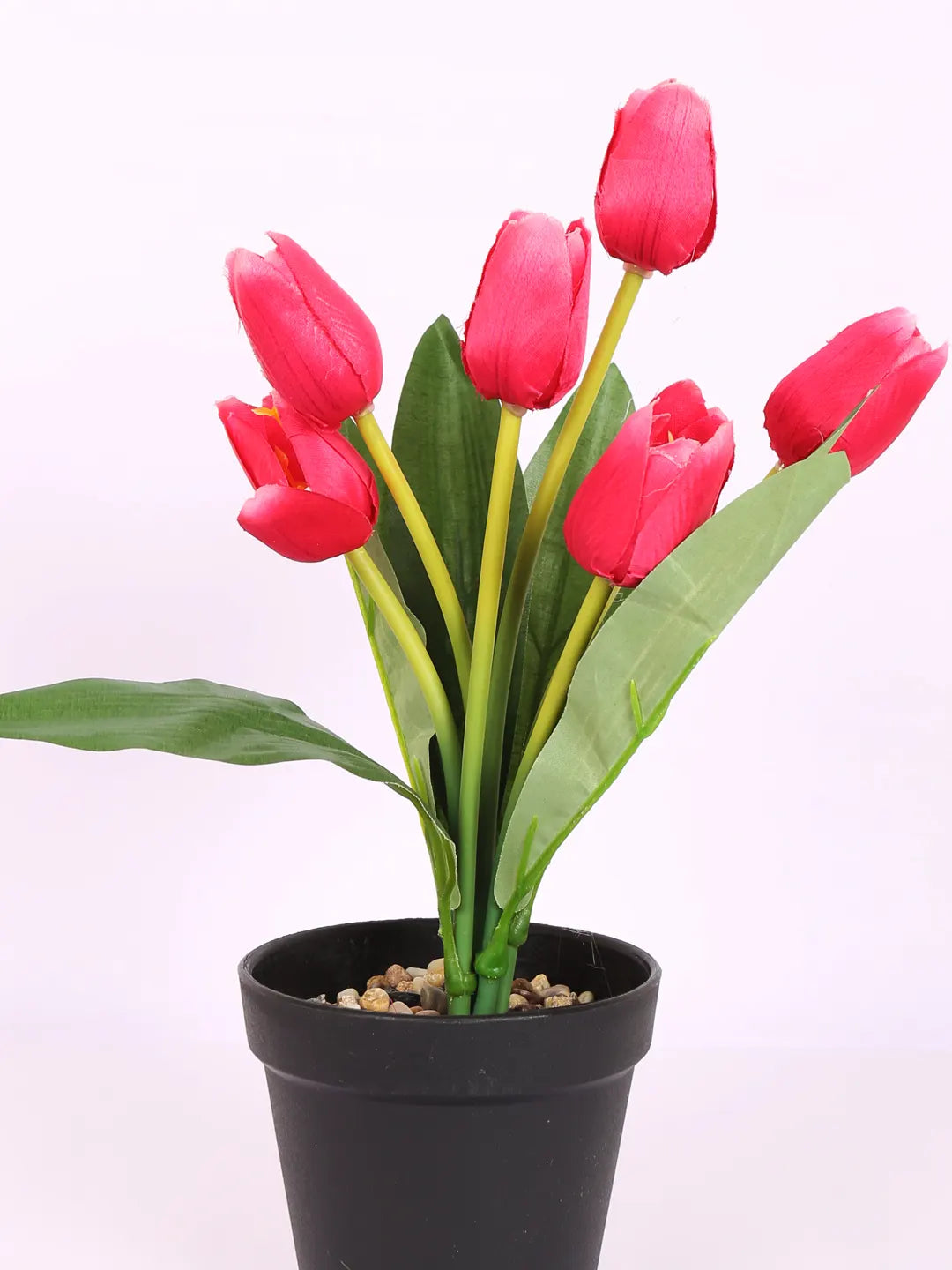 Artificial Mini Tulip Flower Bonsai Plant with Pot (32 cm Height, 7 Tulip Stems)