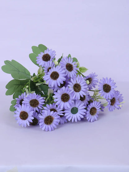 Artificial Daisy Flower Bouquets Wedding Floral Arrangement (32 cm Tall, Pack of 3, Blue)