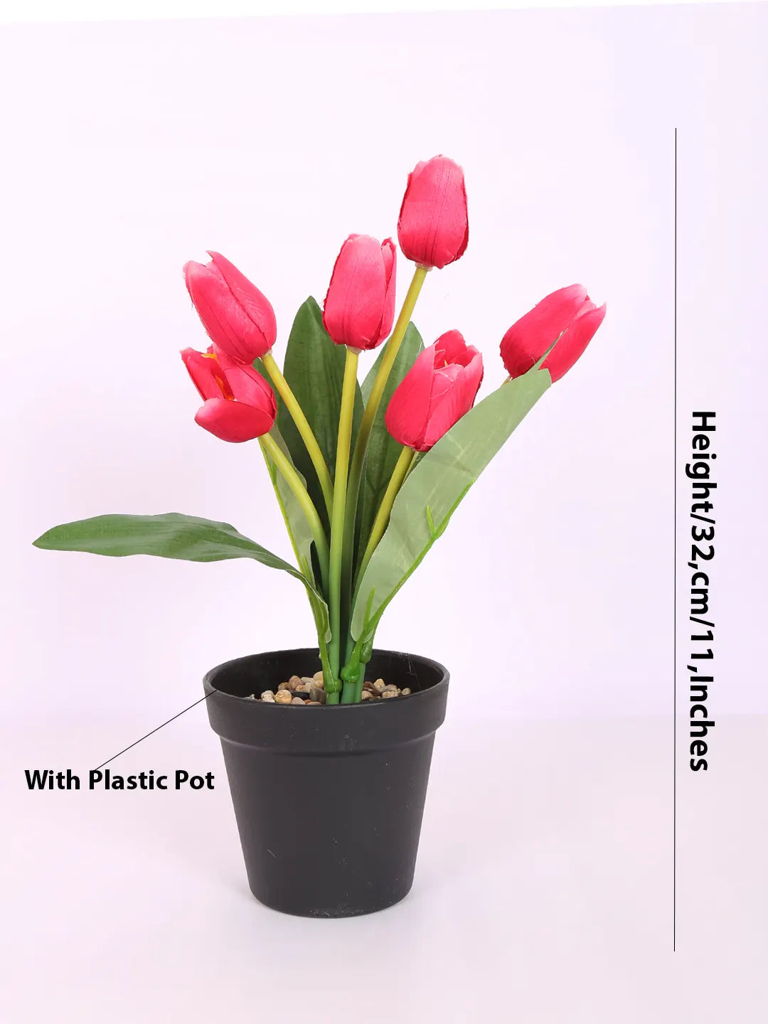 Artificial Mini Tulip Flower Bonsai Plant with Pot (32 cm Height, 7 Tulip Stems)