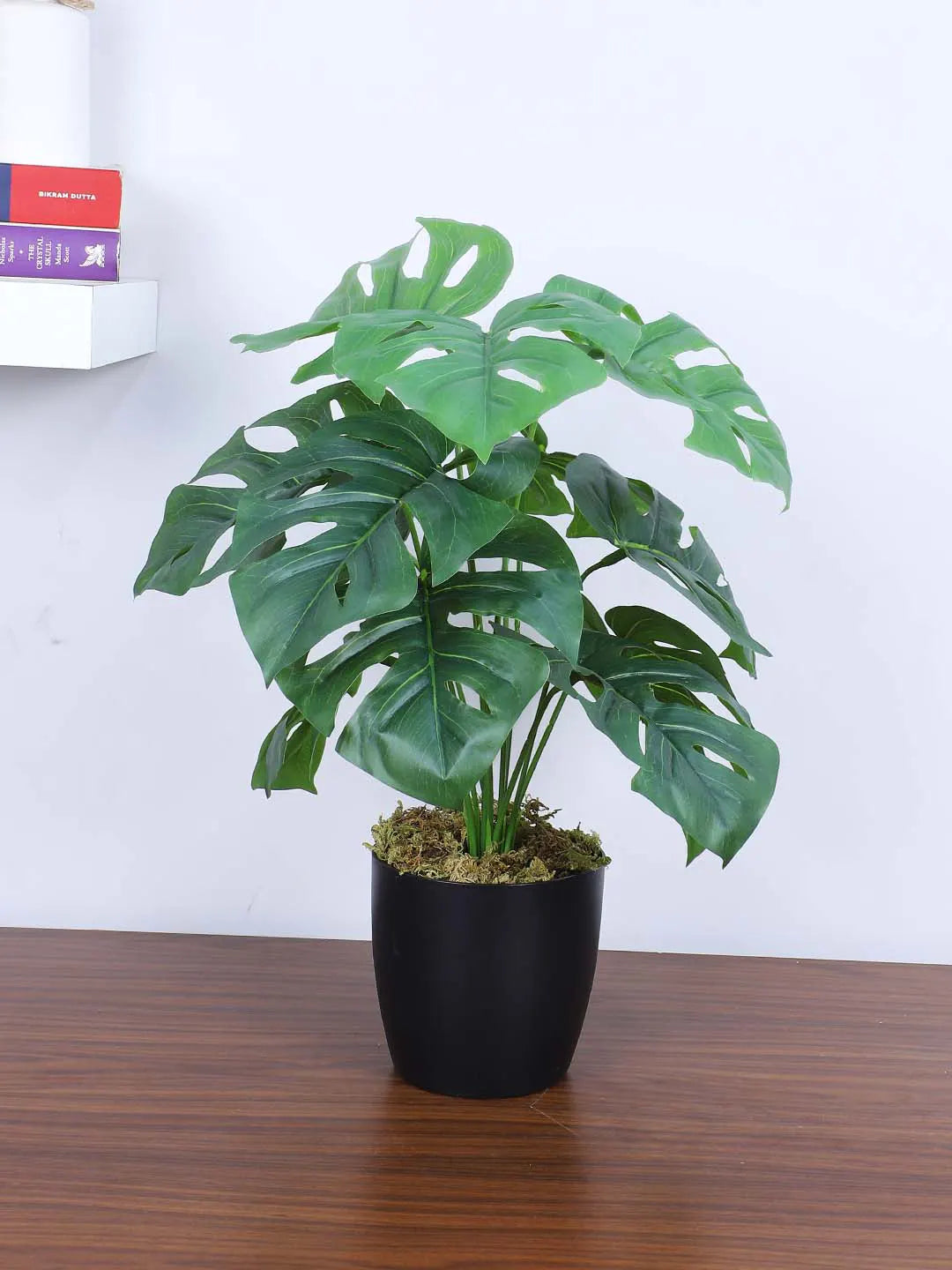 Artificial Miniature PVC Silk Monstera Leaf Green Floor Plant with Pot (12 Leaves, 55 cm Tall, Green)