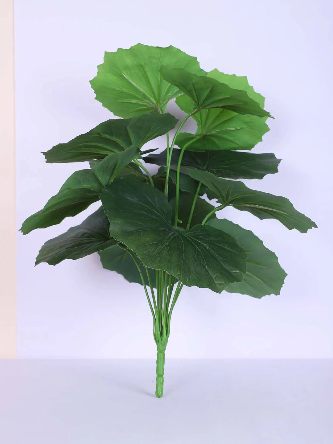Artificial Miniature PVC Silk Begonia Leaf Green Floor Plant with Pot (12 Leaves, 55 cm Tall, Green)