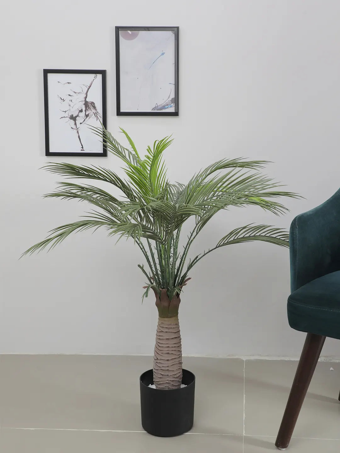 Artificial Tropical Bottle Areca Palm Plant with Basic Black Pot (100 cm Tall, Green)