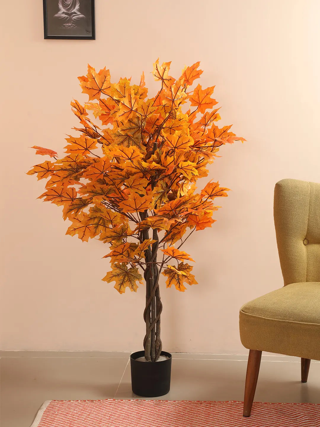 Artificial Maple Plant with Basic Black Pot - 130 cm Tall Orange