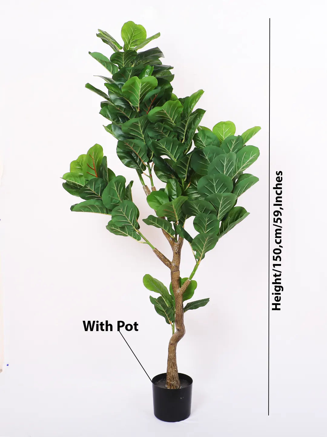 Artificial Fiddle Leaf Fig Plant with Basic Black Pot - 150 cm tall -Green