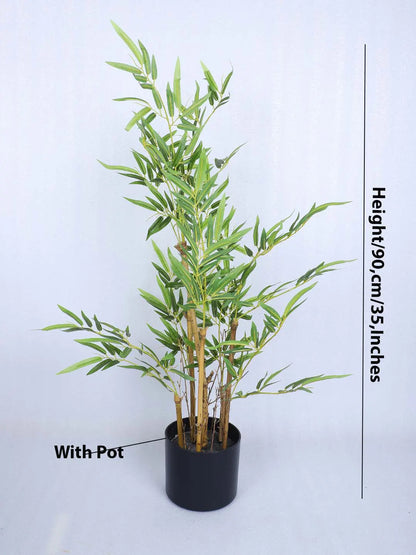 Artificial Bamboo Bliss Plant with Basic Black Pot - 3 feet Green