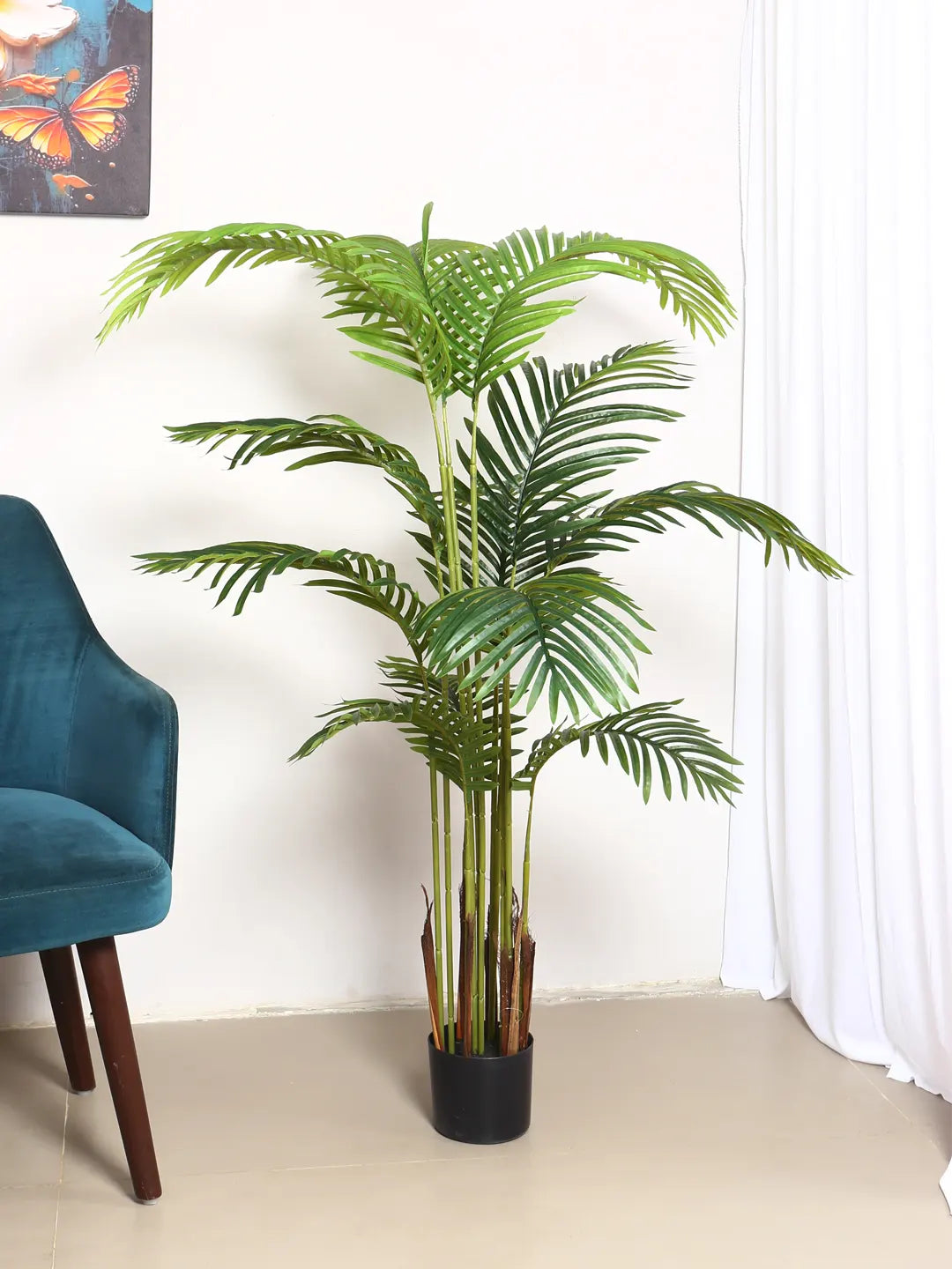 Artificial Lush Green Areca Palm Plants with Basic Black Pot - 5 Feet tall
