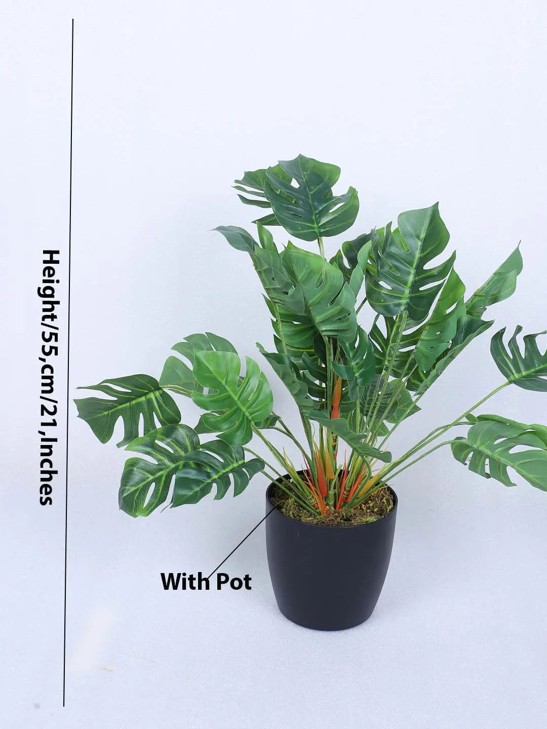 Artificial Miniature PVC Silk Monstera Leaf Green Floor Plant with Big Leaves with Pot (55 cm Tall, Green)