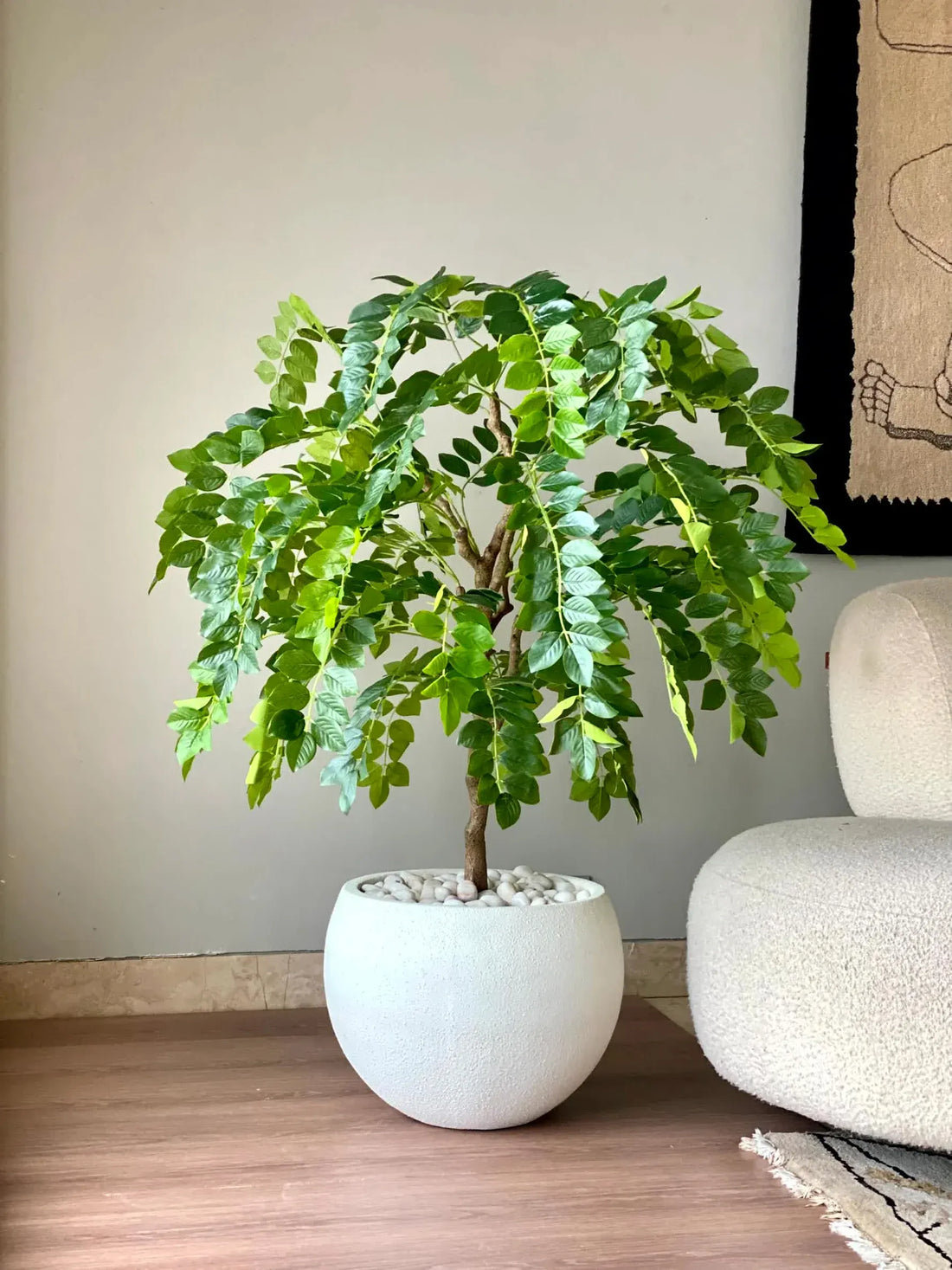 Artificial Drooping Evergreen Ficus Plant with Basic Black Pot - 120 cm Tall Green