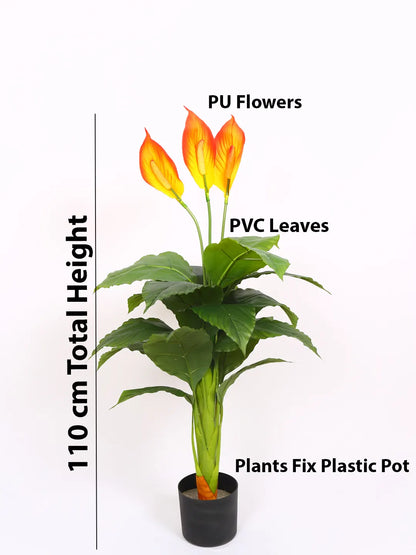 Artificial Peace lily Flowers Plant with Basic Black Pot 105 cm Tall, Green