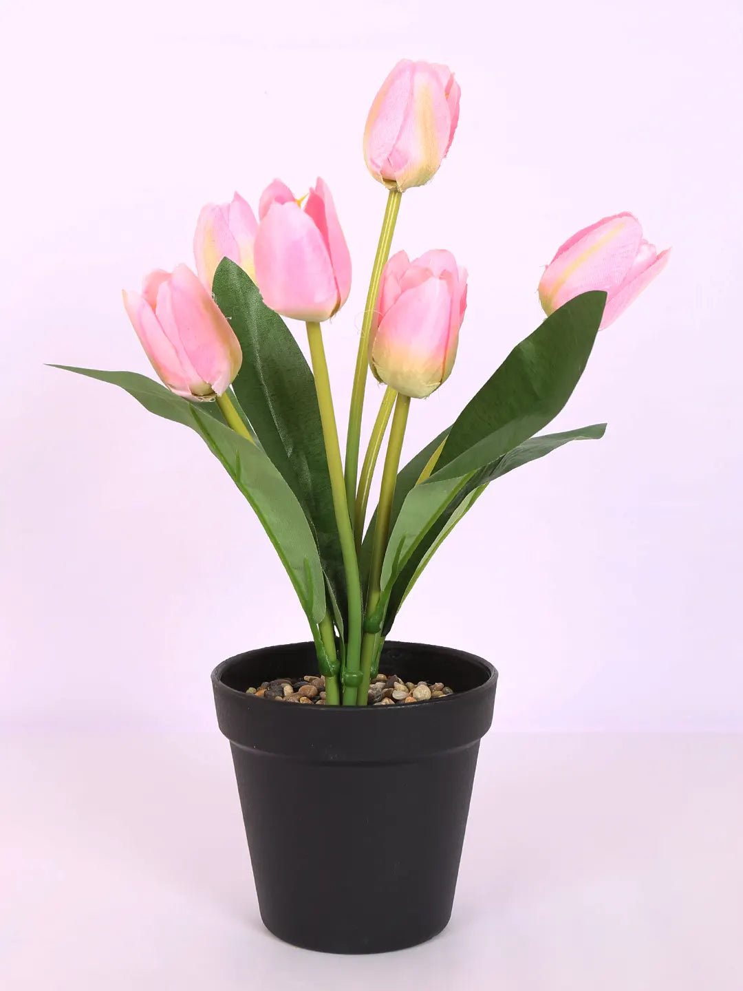 Artificial Mini Tulip Flower Bonsai Plant with Pot (32 cm Height, 7 Tulip Stems)